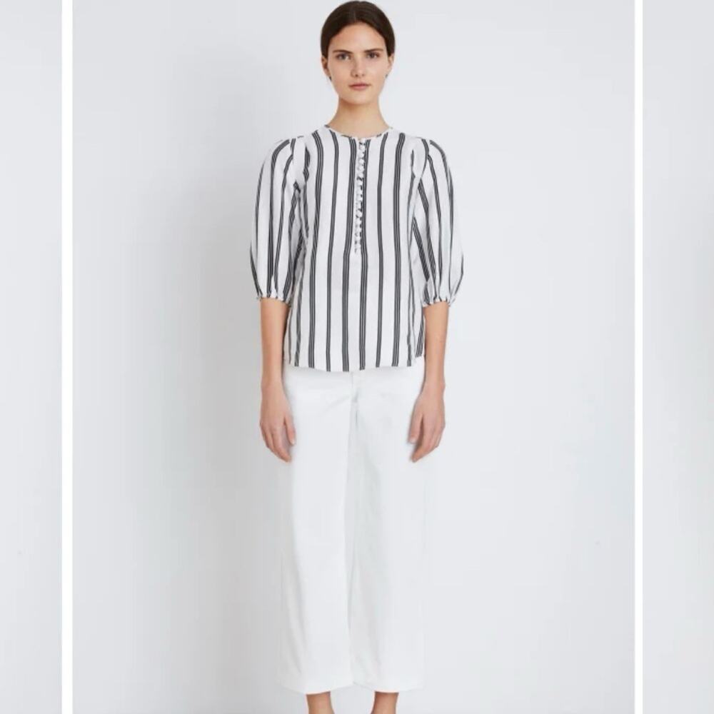 Apiece Apart Nueva Augustina Tunic, Black and White Striped Linen & Silk, Size 0